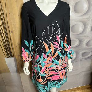 NWT Tahari Black Dress with floral trim Size 4